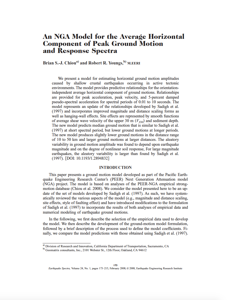 Thumbnail image of document cover: An NGA Model for the Average Horizontal Component of Peak Ground Motion and Response Spectra