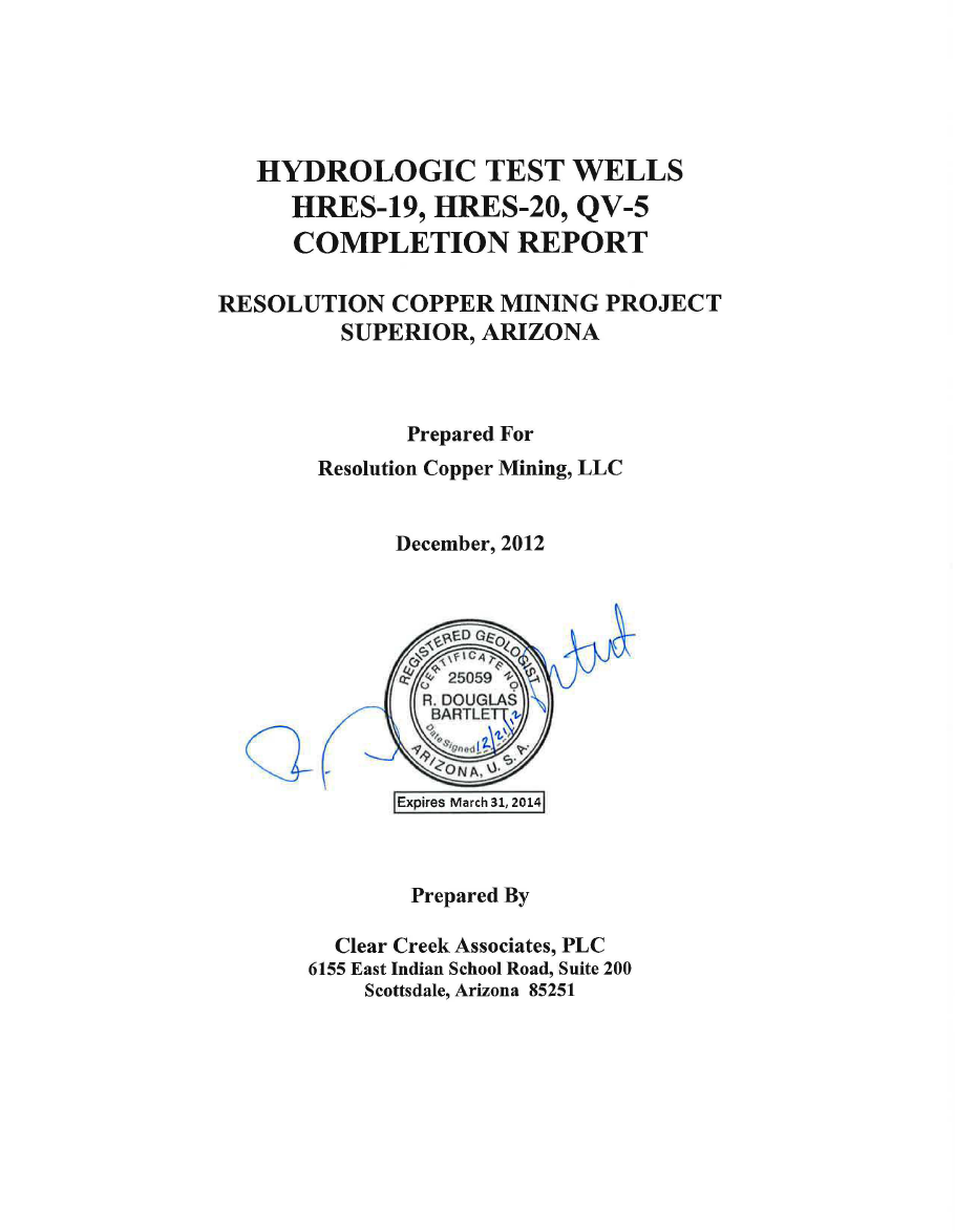 Thumbnail image of document cover: Hydrologic Test Wells HRES-19, HRES-20, QV-5 Completion Report