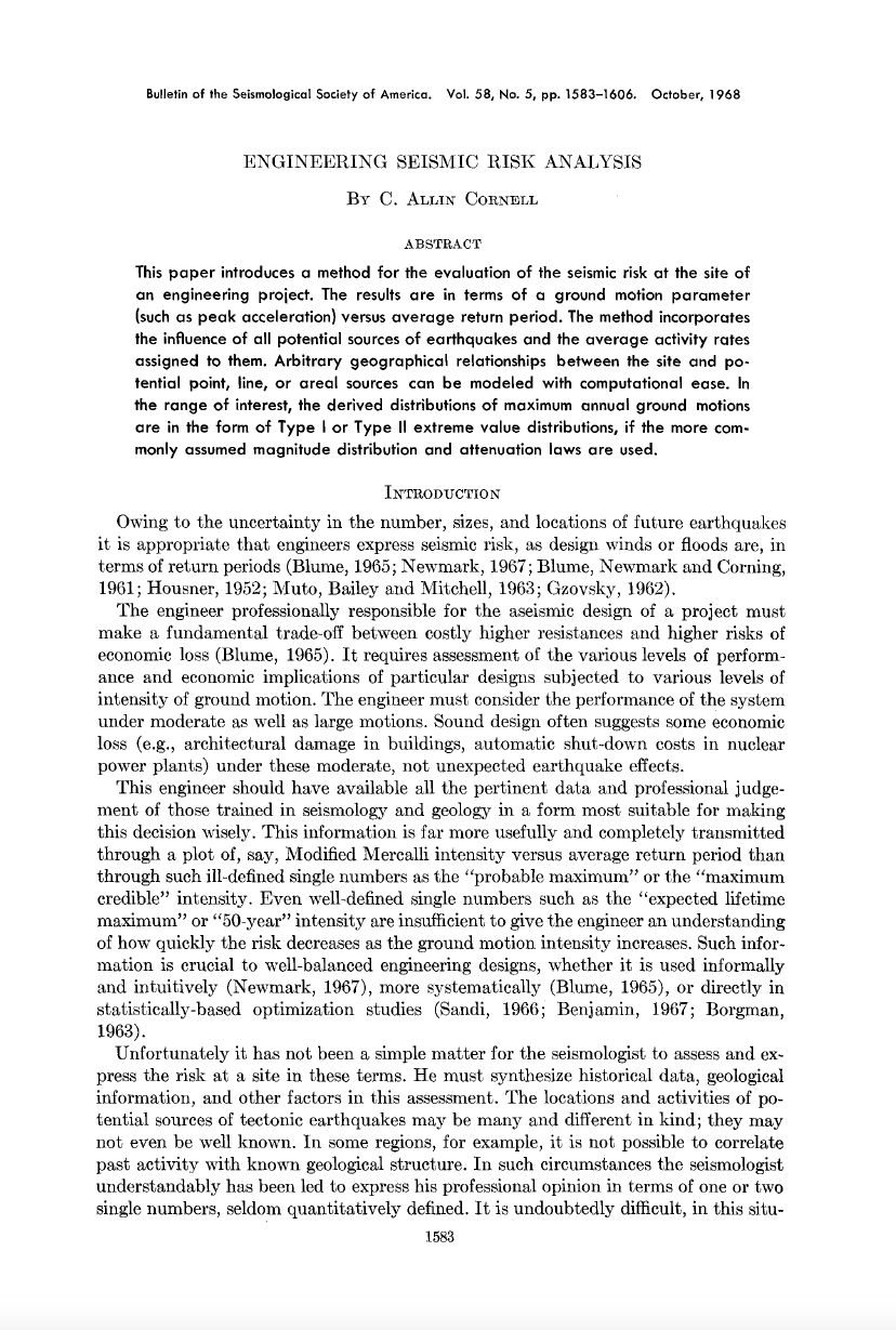 Thumbnail image of document cover: Engineering Seismic Risk Analysis