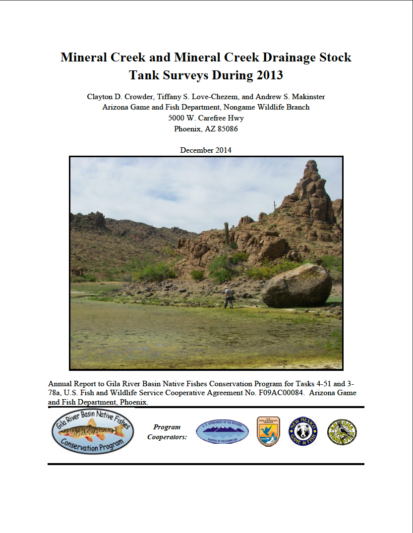 Thumbnail image of document cover: Mineral Creek and Mineral Creek Drainage Stock Tank Surveys During 2013