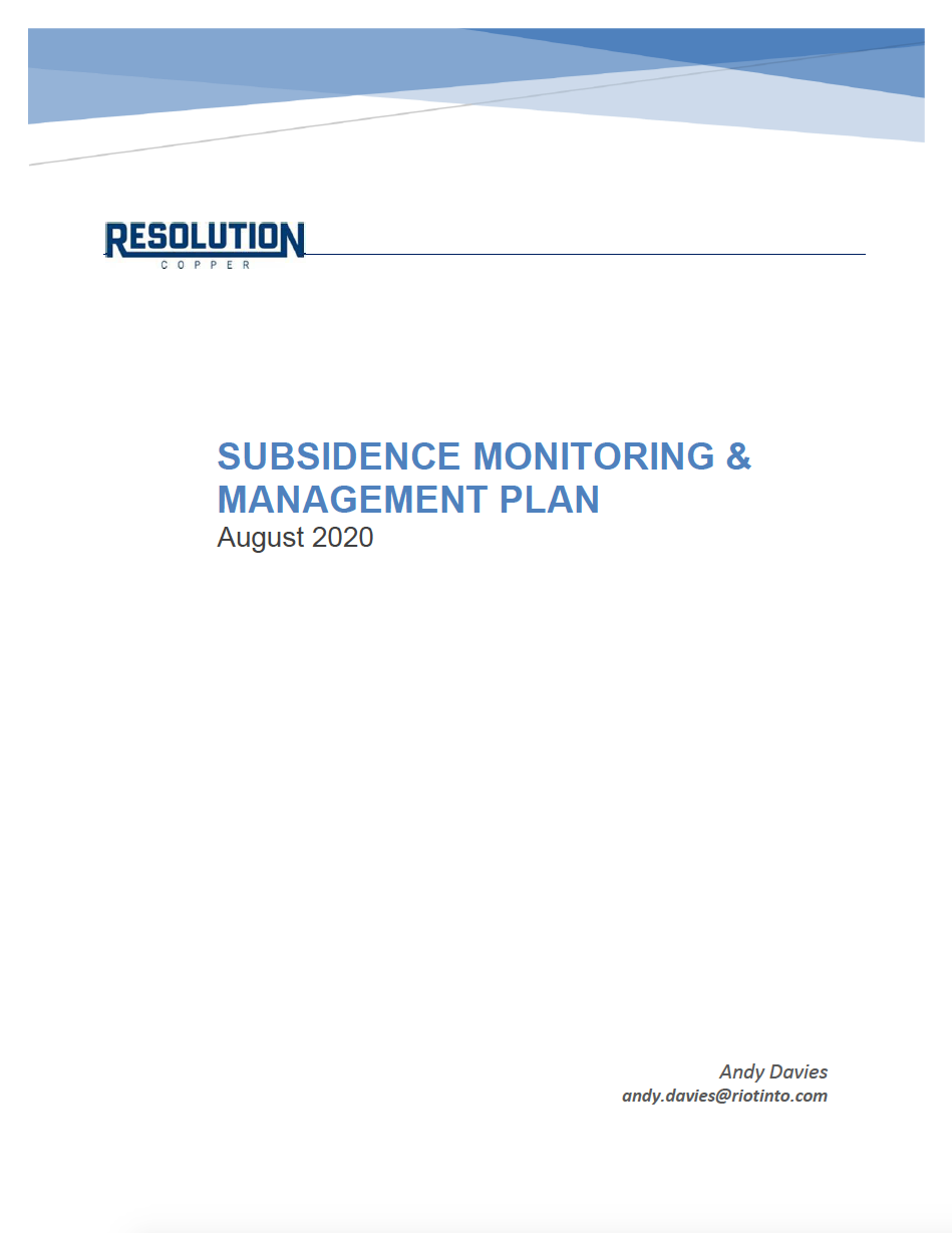 Thumbnail image of document cover: Subsidence Monitoring and Management Plan - August