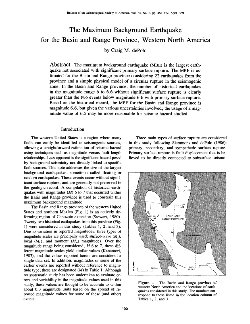 Thumbnail image of document cover: The Maximum Background Earthquake for the Basin and Range Province, Western North America