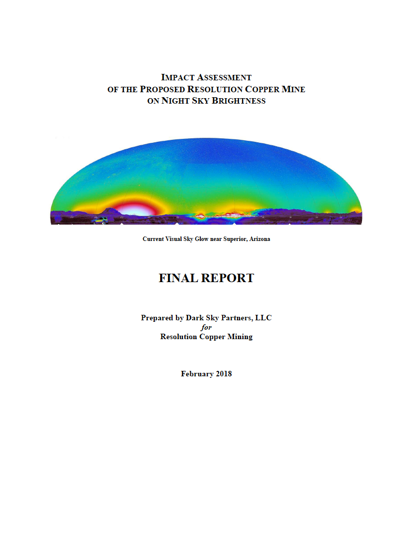 Thumbnail image of document cover: Impact Assessment of the Proposed Resolution Copper Mine on Night Sky Brightness: Final Report
