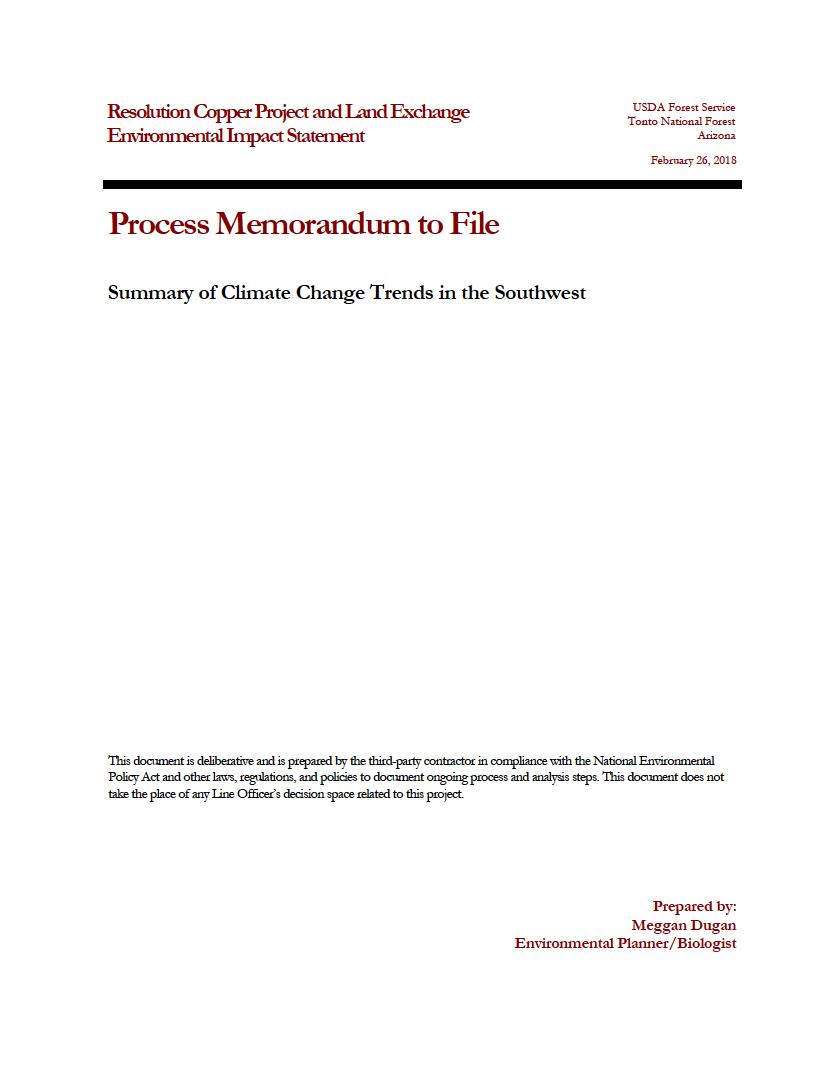 Thumbnail image of document cover: Summary of Climate Change Trends in the Southwest