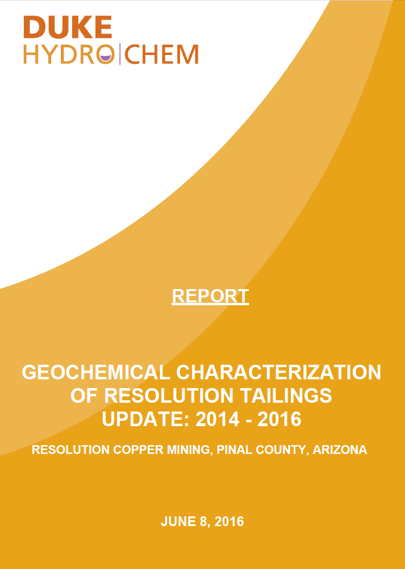 Thumbnail image of document cover: Geochemical Characterization of Resolution Tailings Update: 2014-2016