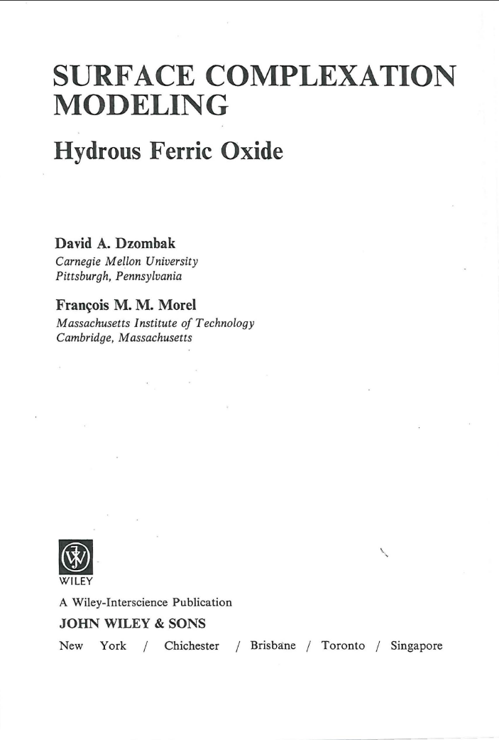 Thumbnail image of document cover: Surface Complexation Modeling – Hydrous Ferric Oxide