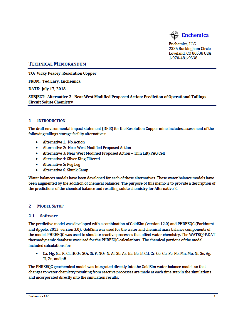 Thumbnail image of document cover: Alternative 2 - Near West Modified Proposed Action: Prediction of Operational Tailings Circuit Solute Chemistry