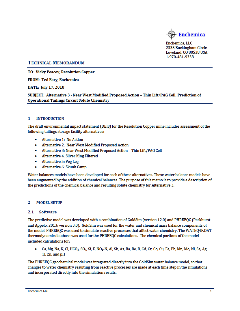 Thumbnail image of document cover: Alternative 3 - Near West Modified Proposed Action - Thin Lift/PAG Cell: Prediction of Operational Tailings Circuit Solute Chemistry