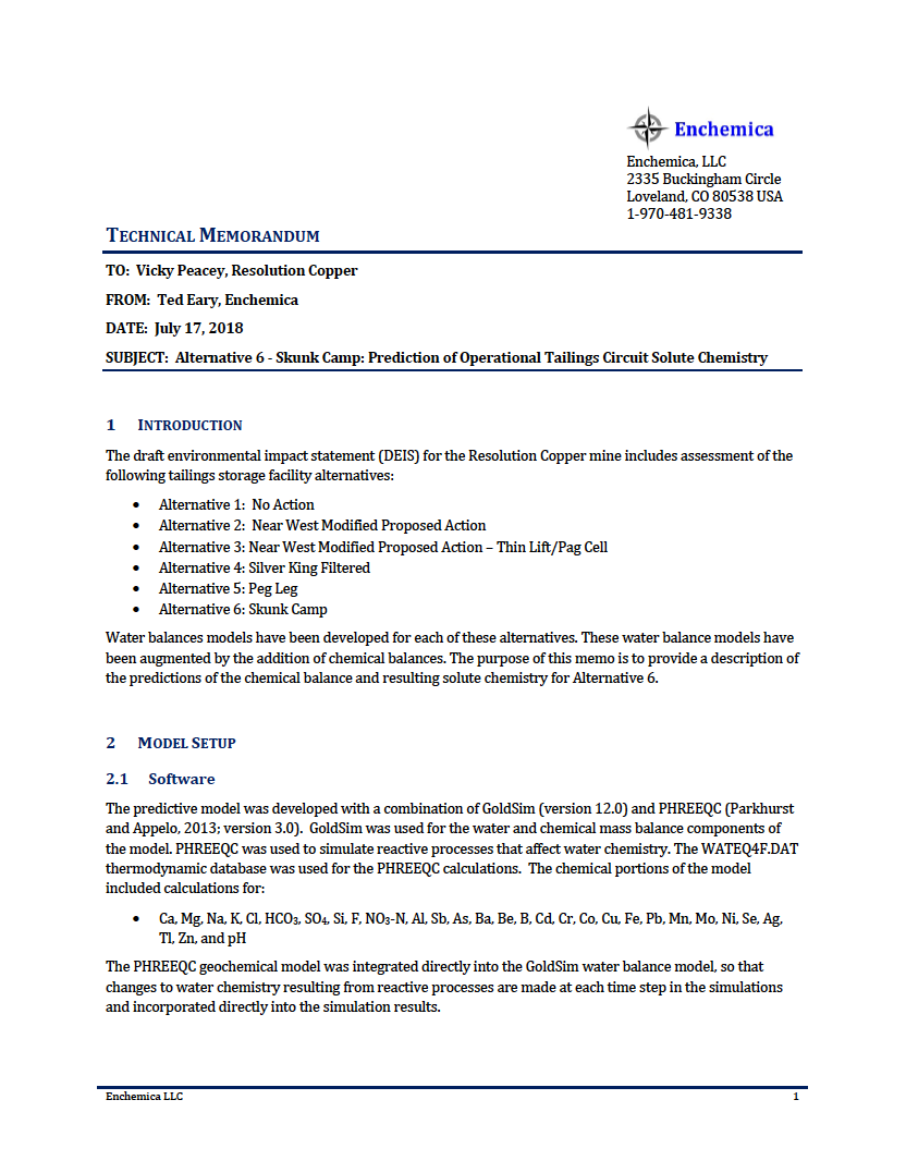 Thumbnail image of document cover: Alternative 6 - Skunk Camp: Prediction of Operational Tailings Circuit Solute Chemistry