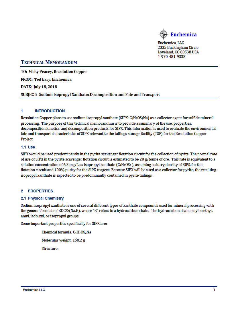 Thumbnail image of document cover: Sodium Isopropyl Xanthate: Decomposition and Fate and Transport