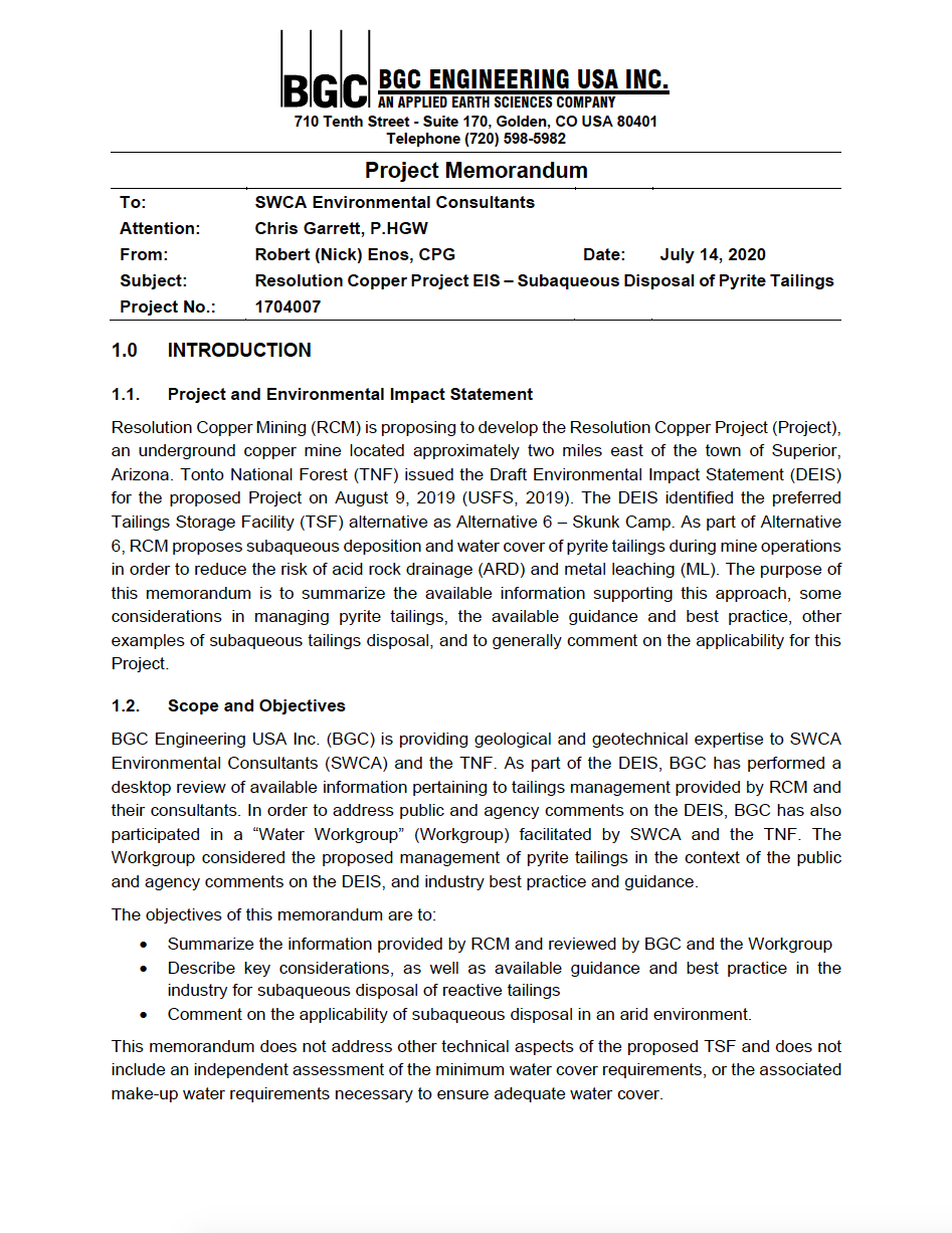 Thumbnail image of document cover: Review of Skunk Camp TSF Reclamation Plan