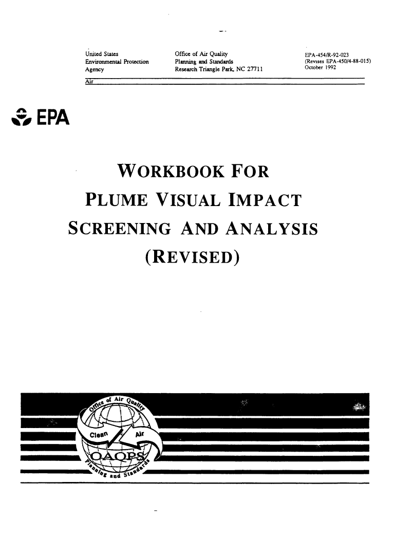 Thumbnail image of document cover: Workbook for Plume Visual Impact Screening and Analysis (Revised)