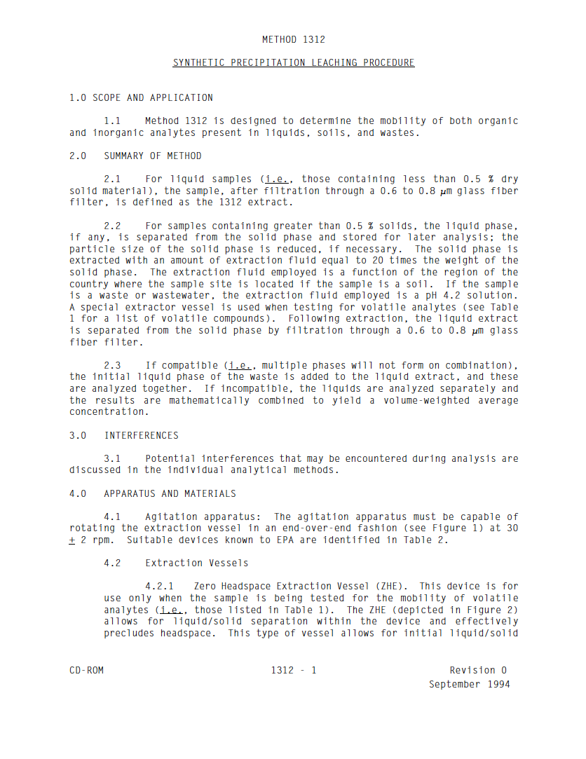 Thumbnail image of document cover: Method 1312: Synthetic Precipitation Leaching Procedure