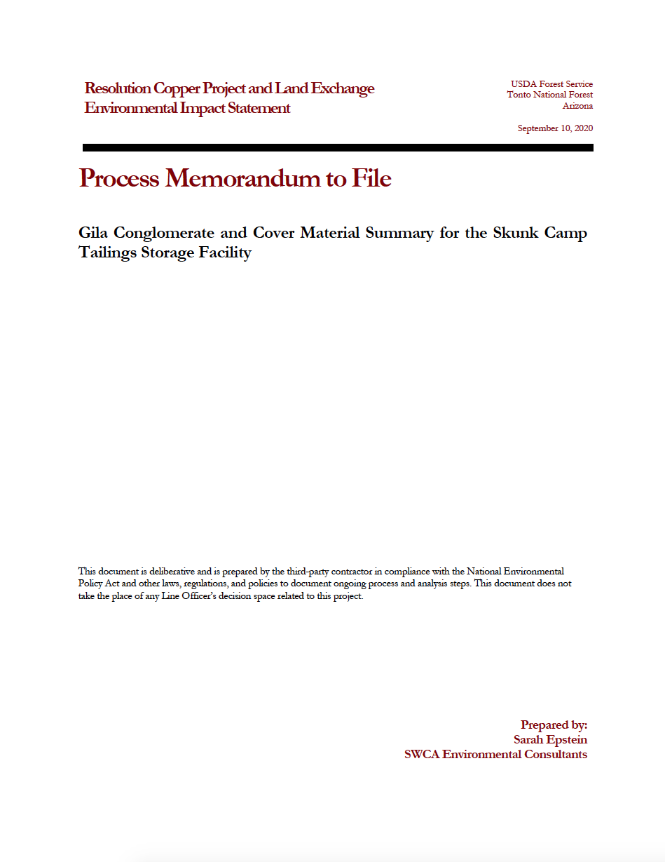 Thumbnail image of document cover: Gila Conglomerate and Cover Material Summary for the Skunk Camp Tailings Storage Facility