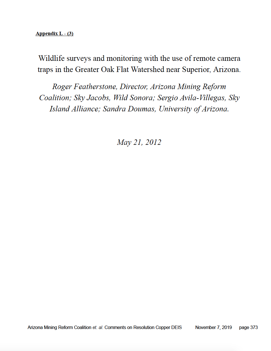 Thumbnail image of document cover: Wildlife Surveys and Monitoring with the Use of Remote Camera Traps in the Greater Oak Flat Watershed near Superior, Arizona