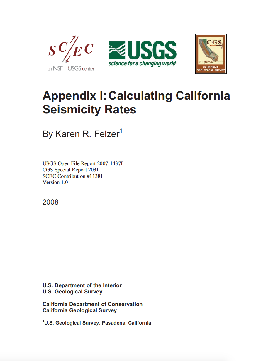 Thumbnail image of document cover: Appendix I: Calculating California Seismicity Rates