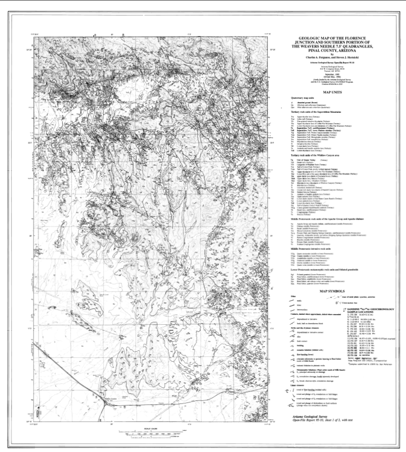 Thumbnail image of document cover: Geologic Map of the Florence Junction and Southern Portion of the Weavers Needle 7.5' Quadrangles, Pinal County, Arizona