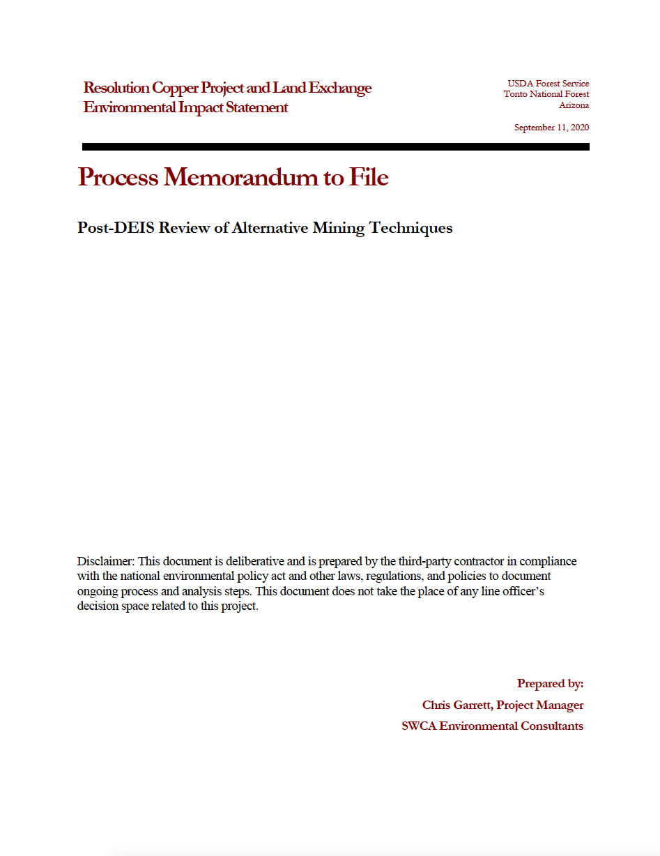 Thumbnail image of document cover: Post-DEIS Review of Alternative Mining Techniques