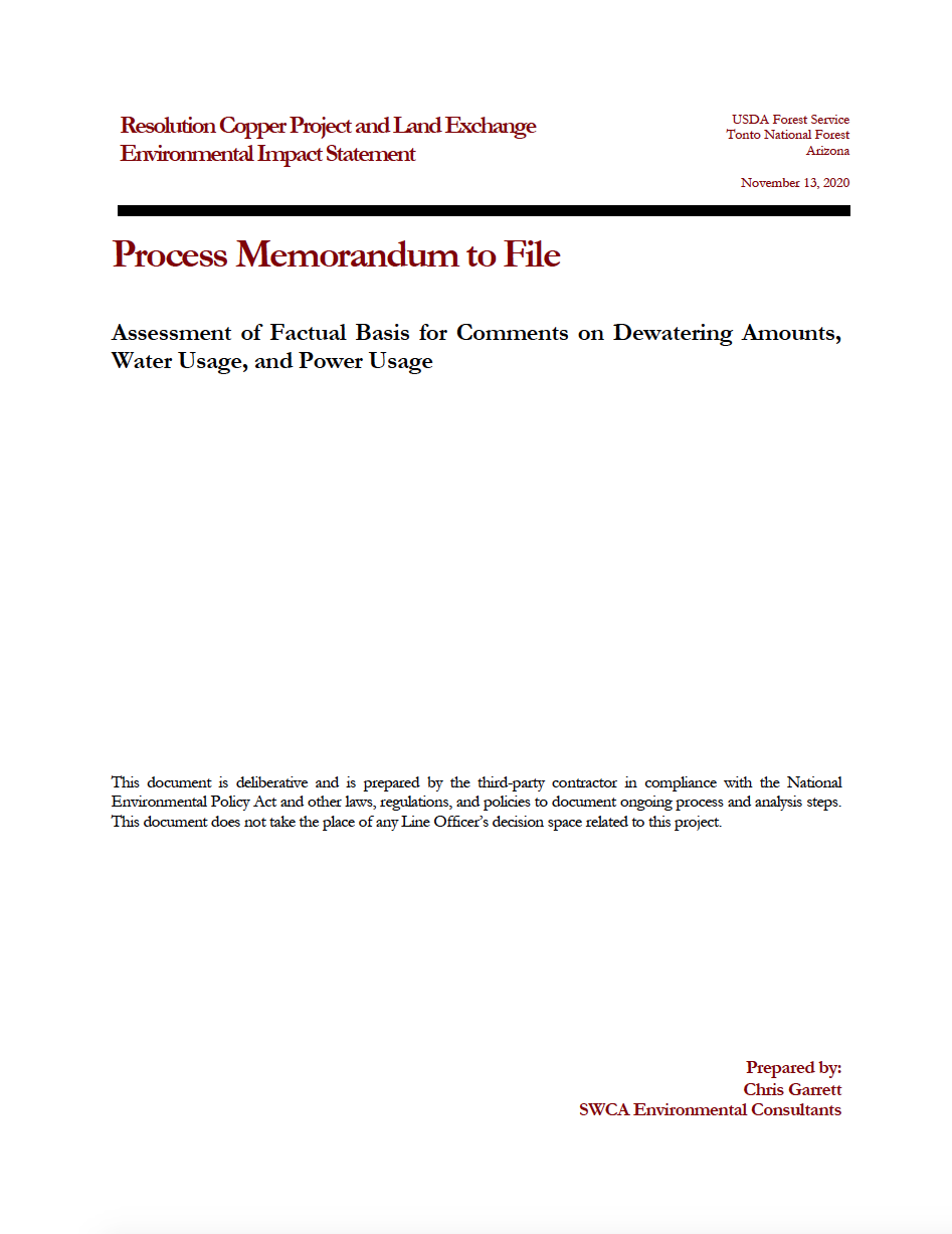 Thumbnail image of document cover: Assessment of Factual Basis for Comments on Dewatering Amounts, Water Usage, and Power Usage