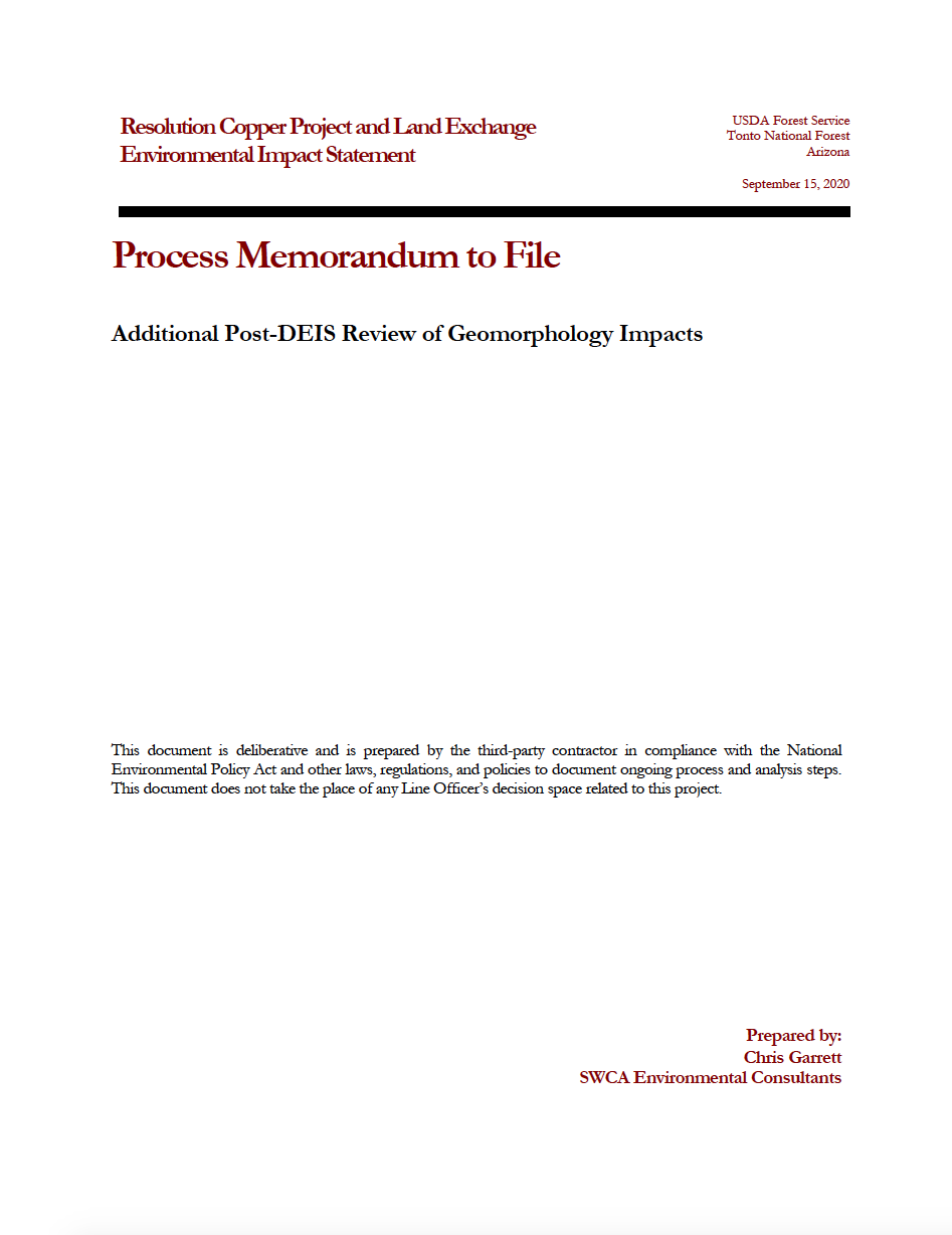 Thumbnail image of document cover: Additional Post-DEIS Review of Geomorphology Impacts