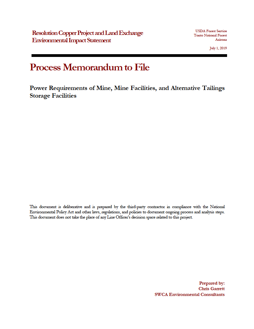 Thumbnail image of document cover: Power Requirements of Mine, Mine Facilities, and Alternative Tailings Storage Facilities