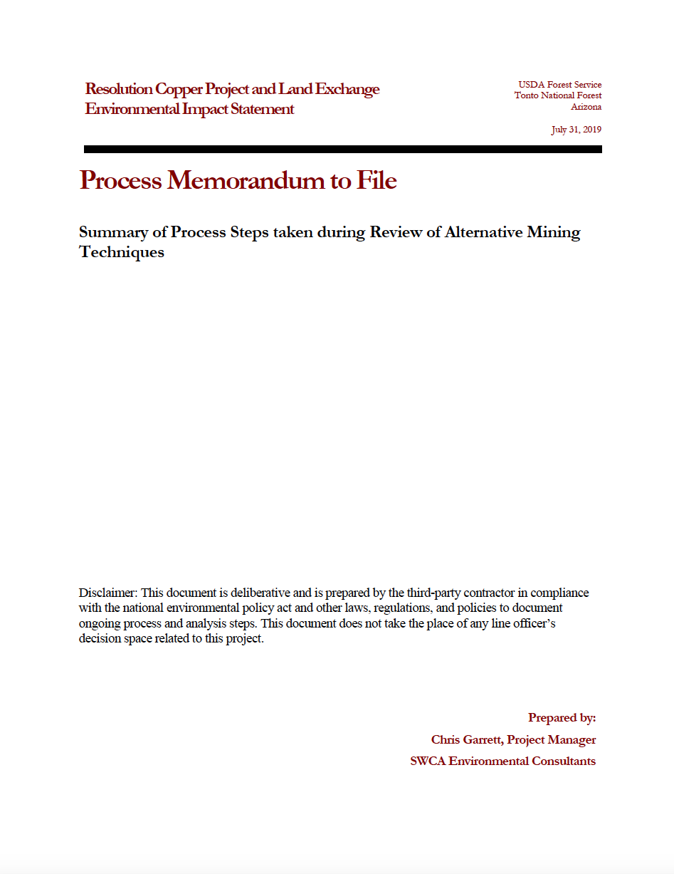 Thumbnail image of document cover: Summary of Process Steps taken during Review of Alternative Mining Techniques