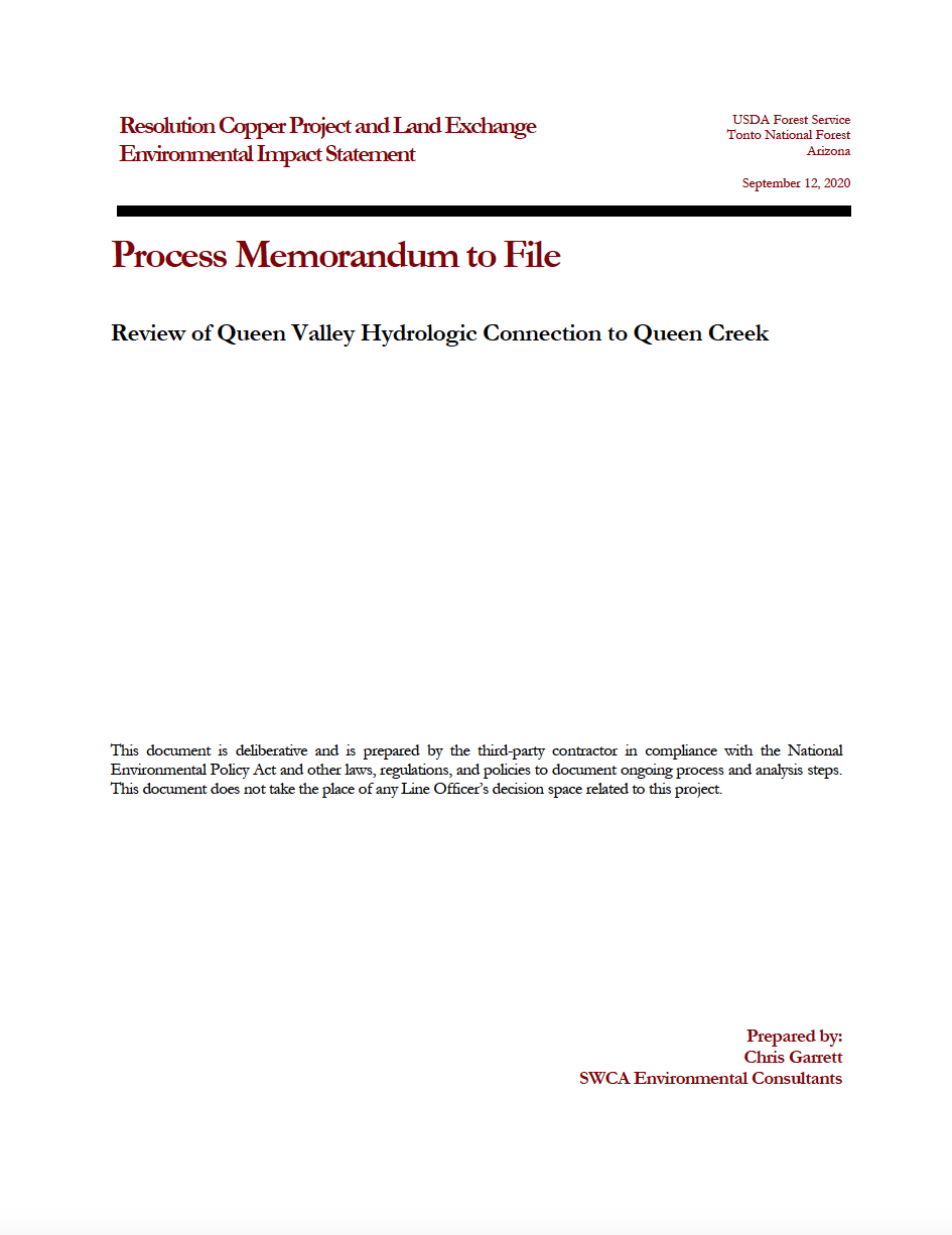 Thumbnail image of document cover: Review of Queen Valley Hydrologic Connection to Queen Creek