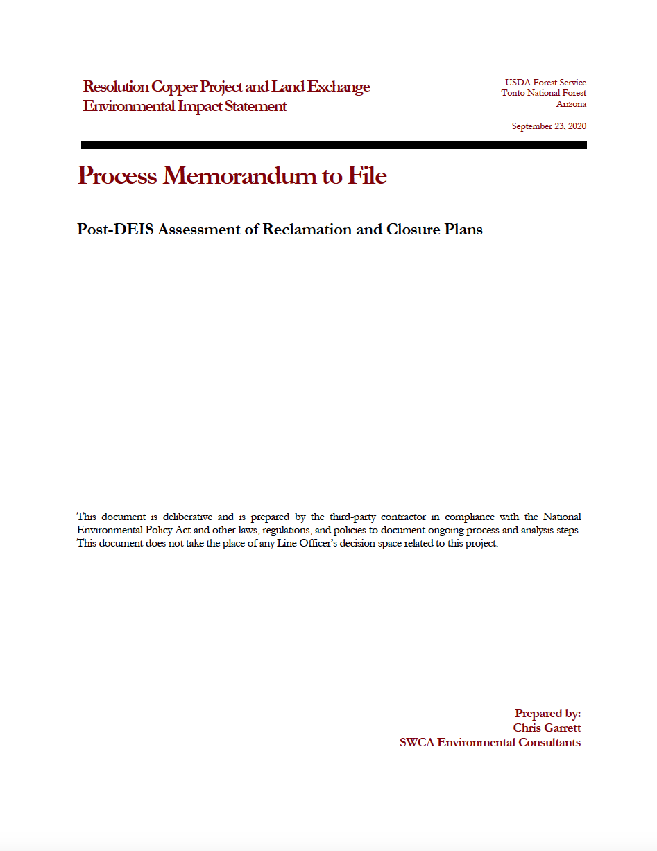 Thumbnail image of document cover: Post-DEIS Assessment of Reclamation and Closure Plans