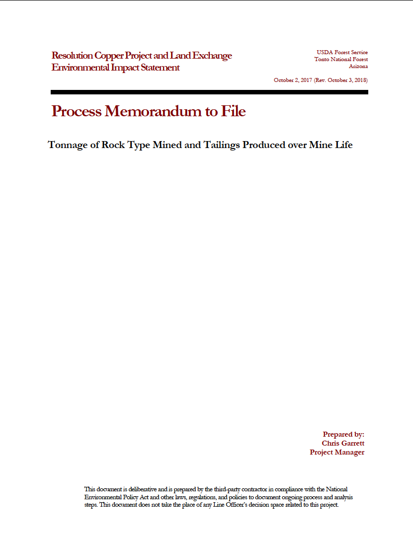 Thumbnail image of document cover: Tonnage of Rock Type Mined and Tailings Produced over Mine Life