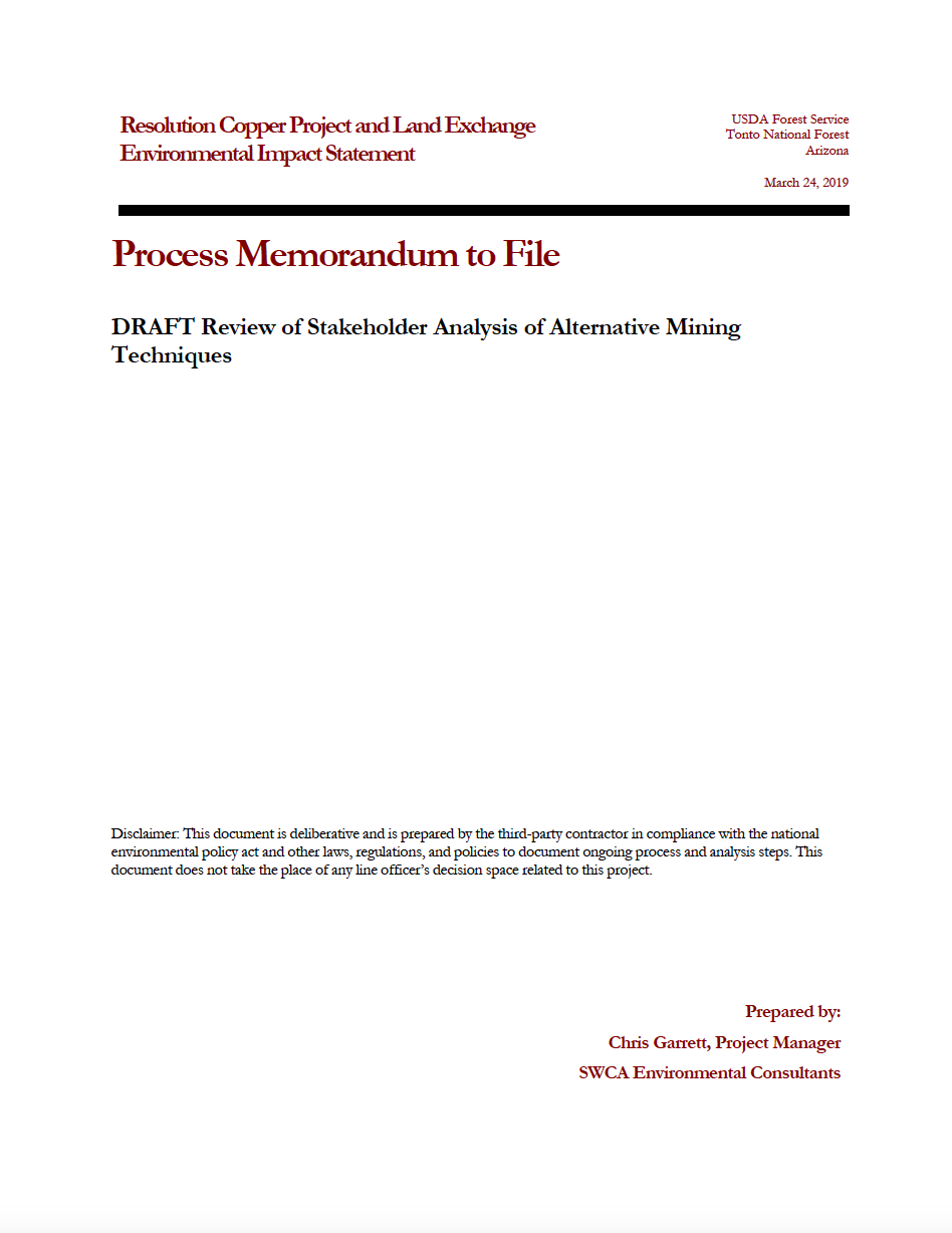 Thumbnail image of document cover: DRAFT - Review of Stakeholder Analysis of Alternativve Mining Techniques