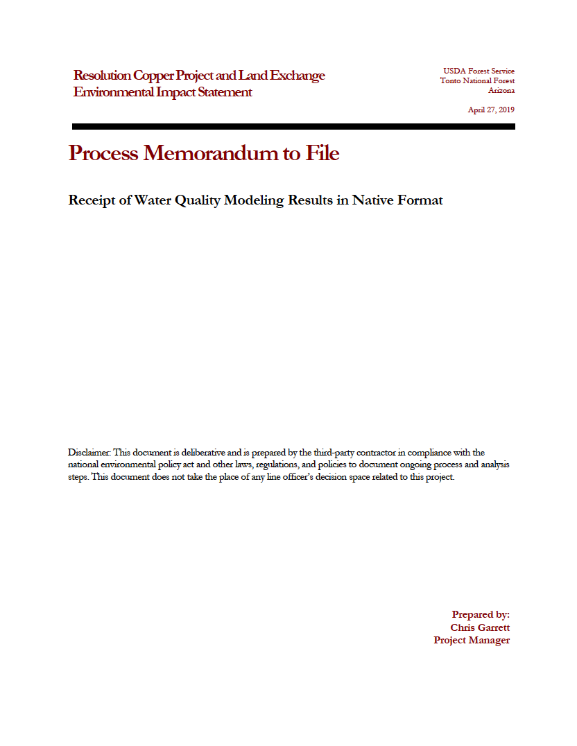 Thumbnail image of document cover: Receipt of Water Quality Modeling Results in Native Format