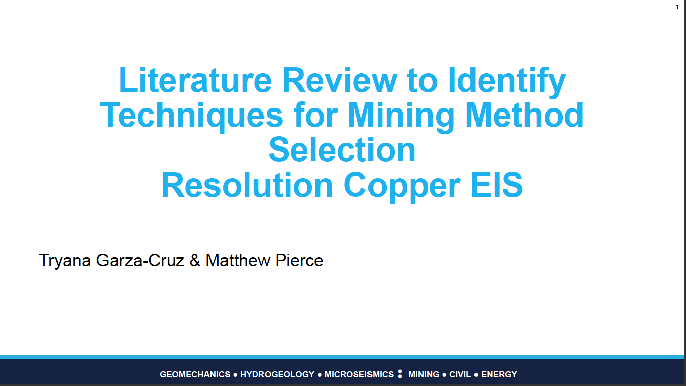 Thumbnail image of document cover: Literature Review to Identify Techniques for Mining Method Selection: Resolution Copper EIS