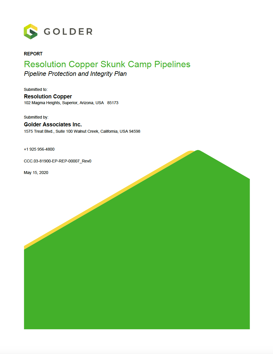 Thumbnail image of document cover: Resolution Copper Skunk Camp Pipelines: Pipeline Protection and Integrity Plan