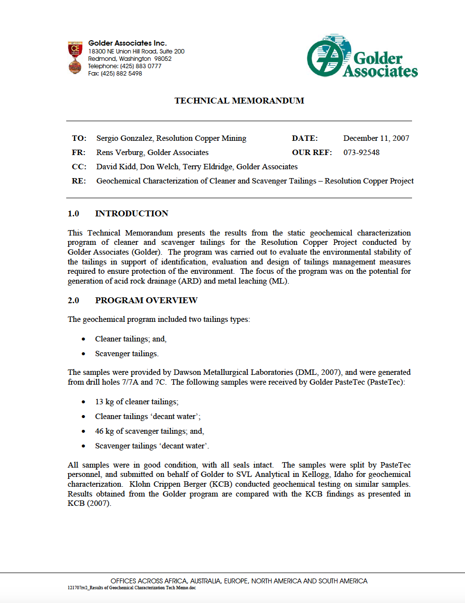 Thumbnail image of document cover: Geochemical Characterization of Cleaner and Scavenger Tailings