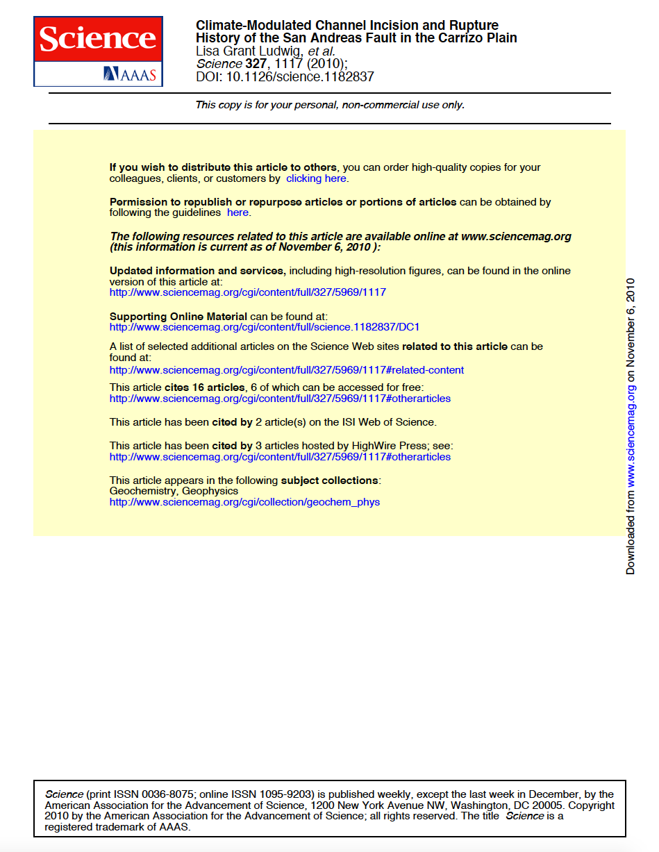 Thumbnail image of document cover: Climate-Modulated Channel Incision and Rupture History of the San Andreas Fault in the Carrizo Plain
