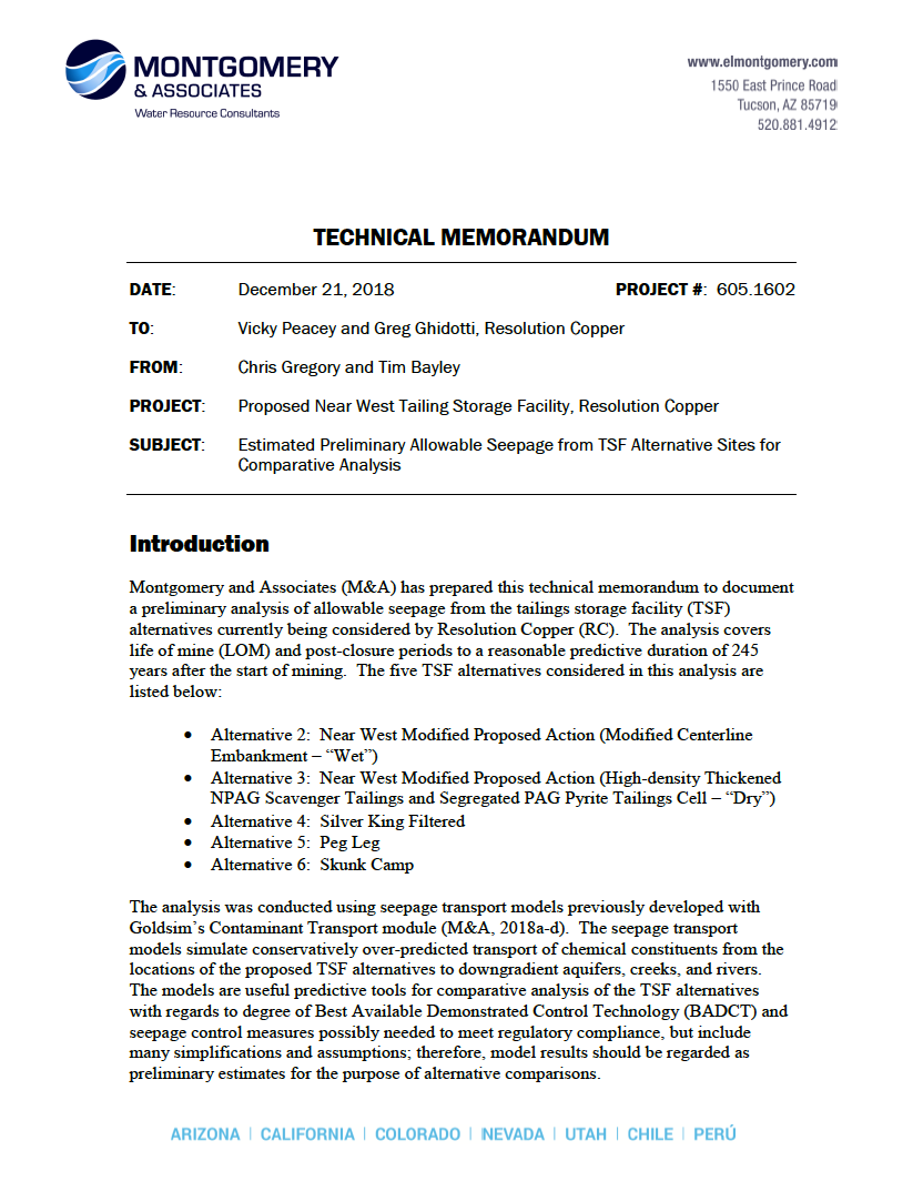 Thumbnail image of document cover: Estimated Preliminary Allowable Seepage from TSF Alternative Sites for Comparative Analysis