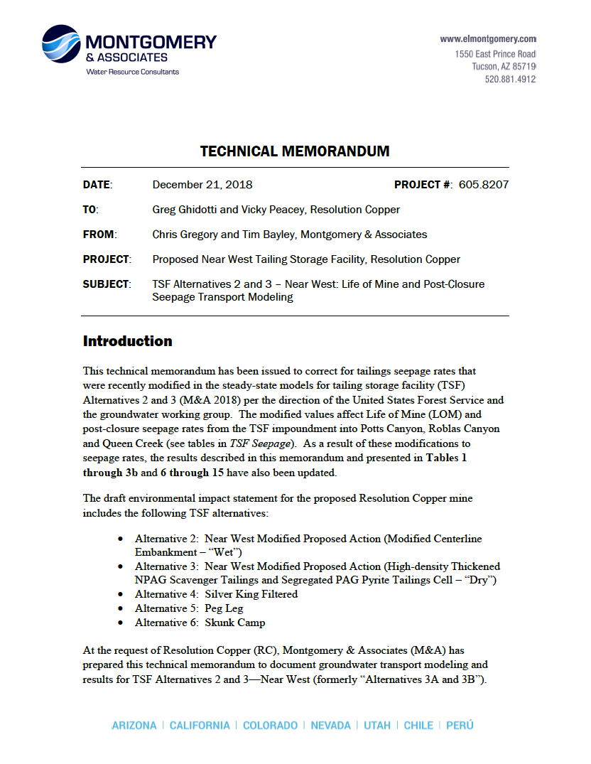 Thumbnail image of document cover: TSF Alternatives 2 and 3 - Near West: Life of Mine and Post-Closure Seepage Transport Modeling