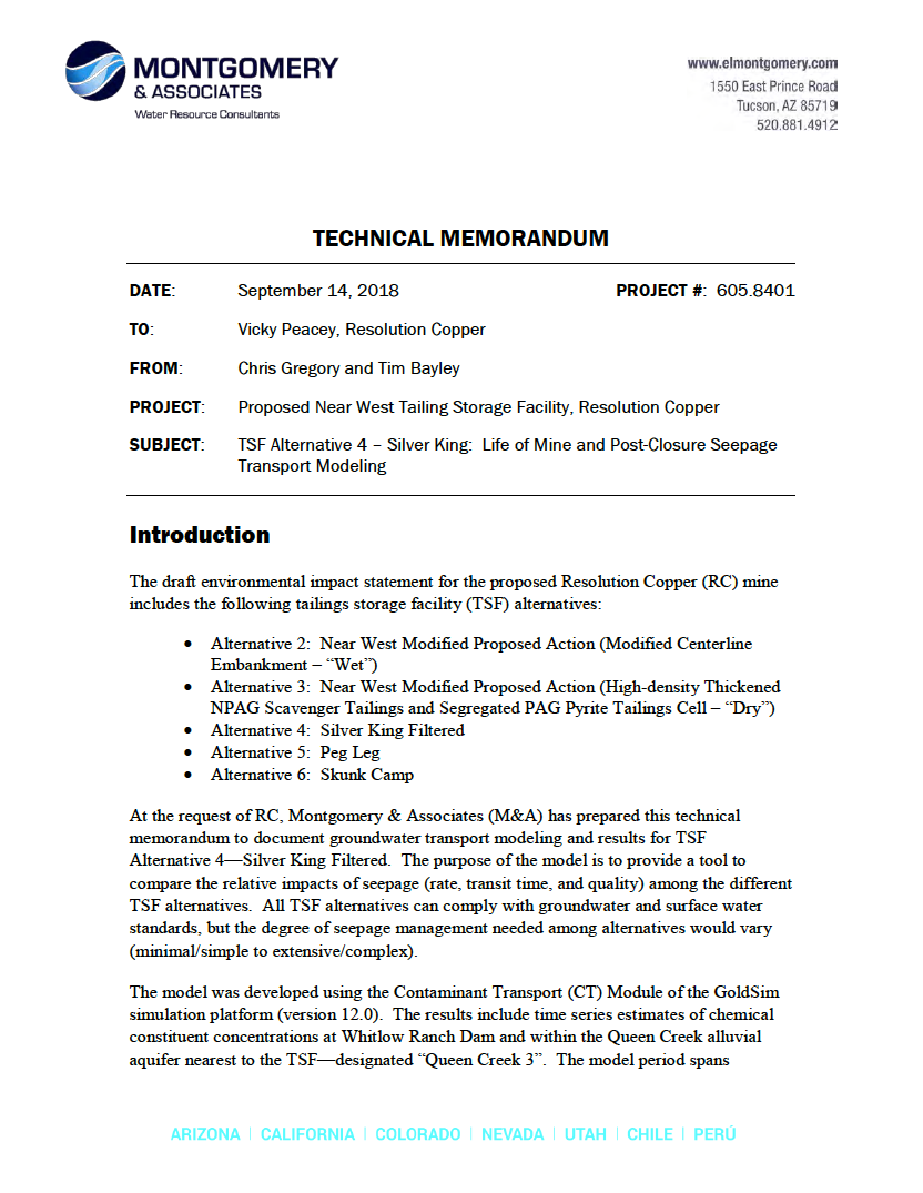 Thumbnail image of document cover: TSF Alternative 4 - Silver King: Life of Mine and Post-Closure Seepage Transport Modeling