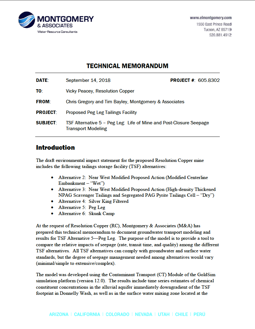 Thumbnail image of document cover: TSF Alternative 5 - Peg Leg: Life of Mine and Post-Closure Seepage Transport Modeling