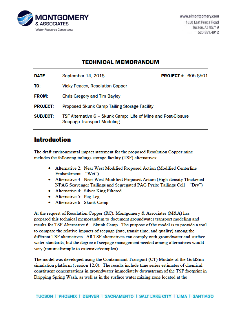 Thumbnail image of document cover: TSF Alternative 6 - Skunk Camp: Life of Mine and Post-Closure Seepage Transport Modeling