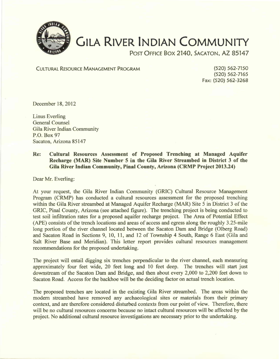 Thumbnail image of document cover: Cultural Resources Assessment of Proposed Trenching at Managed Aquifer Recharge Site Number 5