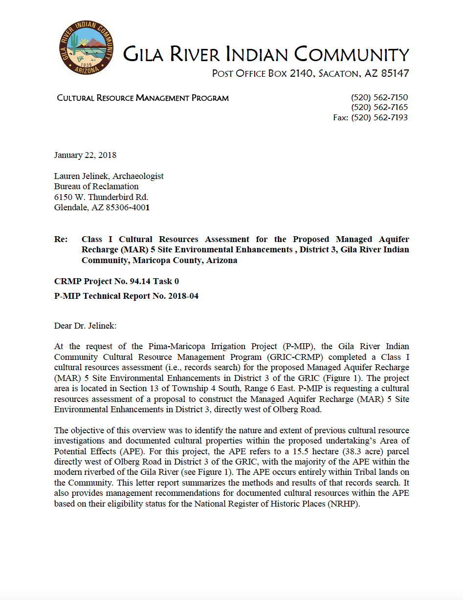 Thumbnail image of document cover: Class I Cultural Resources Assessment for the Proposed Managed Aquifer Recharge (MAR) 5 Site Environmental Enhancements