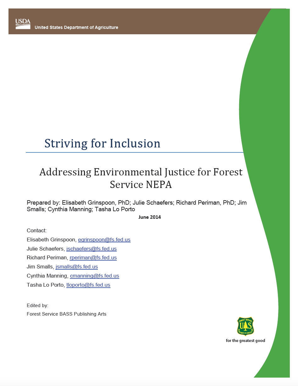 Thumbnail image of document cover: Striving for Inclusion: Addressing Environmental Justice for Forest Service NEPA