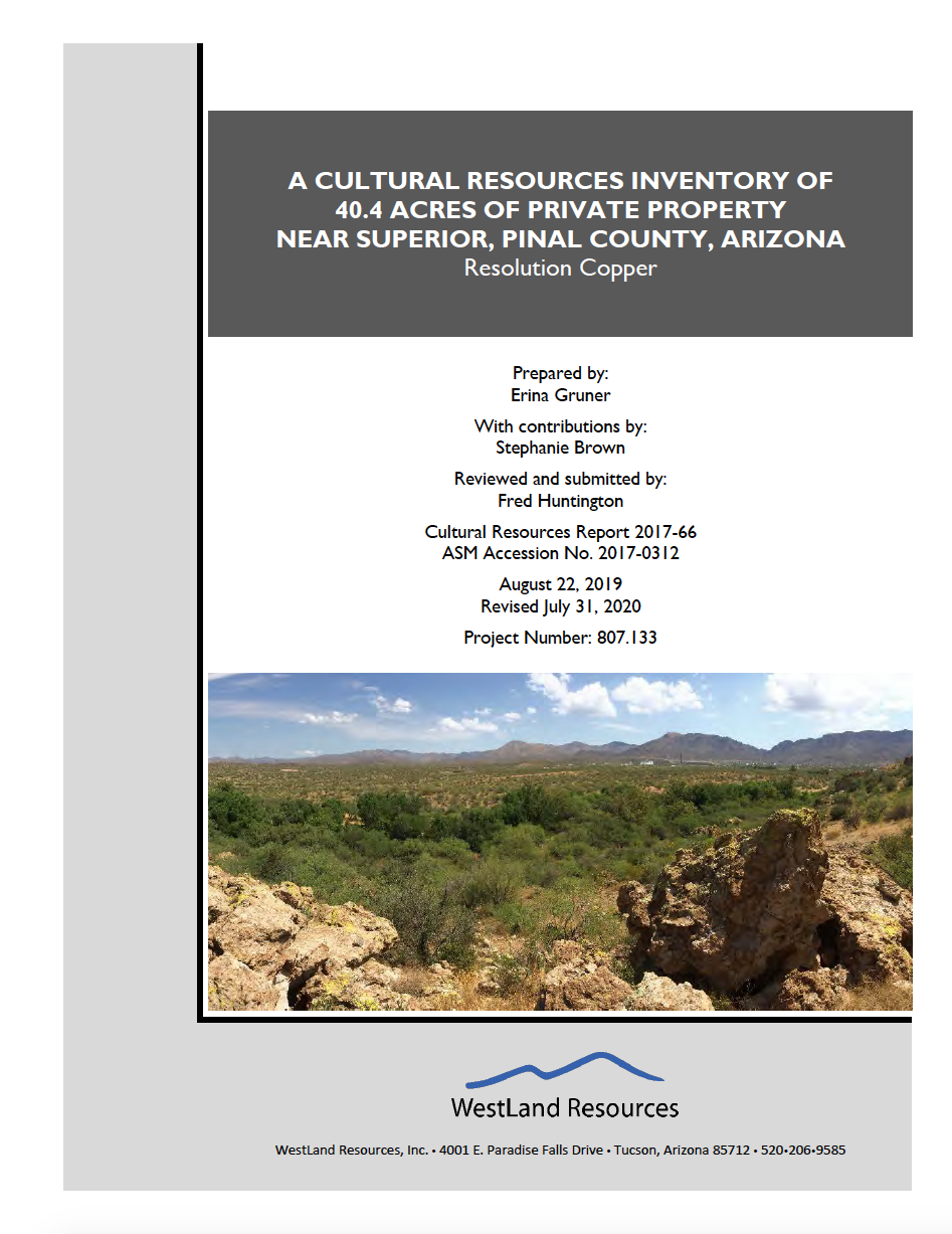 Thumbnail image of document cover: A Cultural Resources Inventory of 40.4 Acres of Private Property near Superior, Pinal County, Arizona