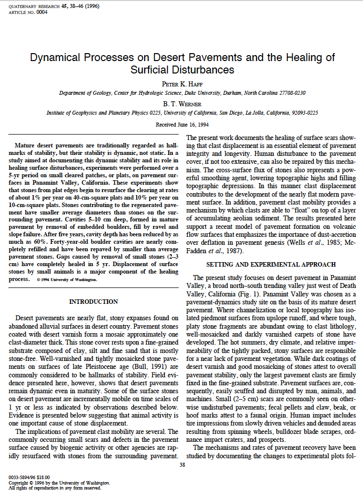 Thumbnail image of document cover: Dynamical Processes on Desert Pavements and the Healing of Suficial Disturbances