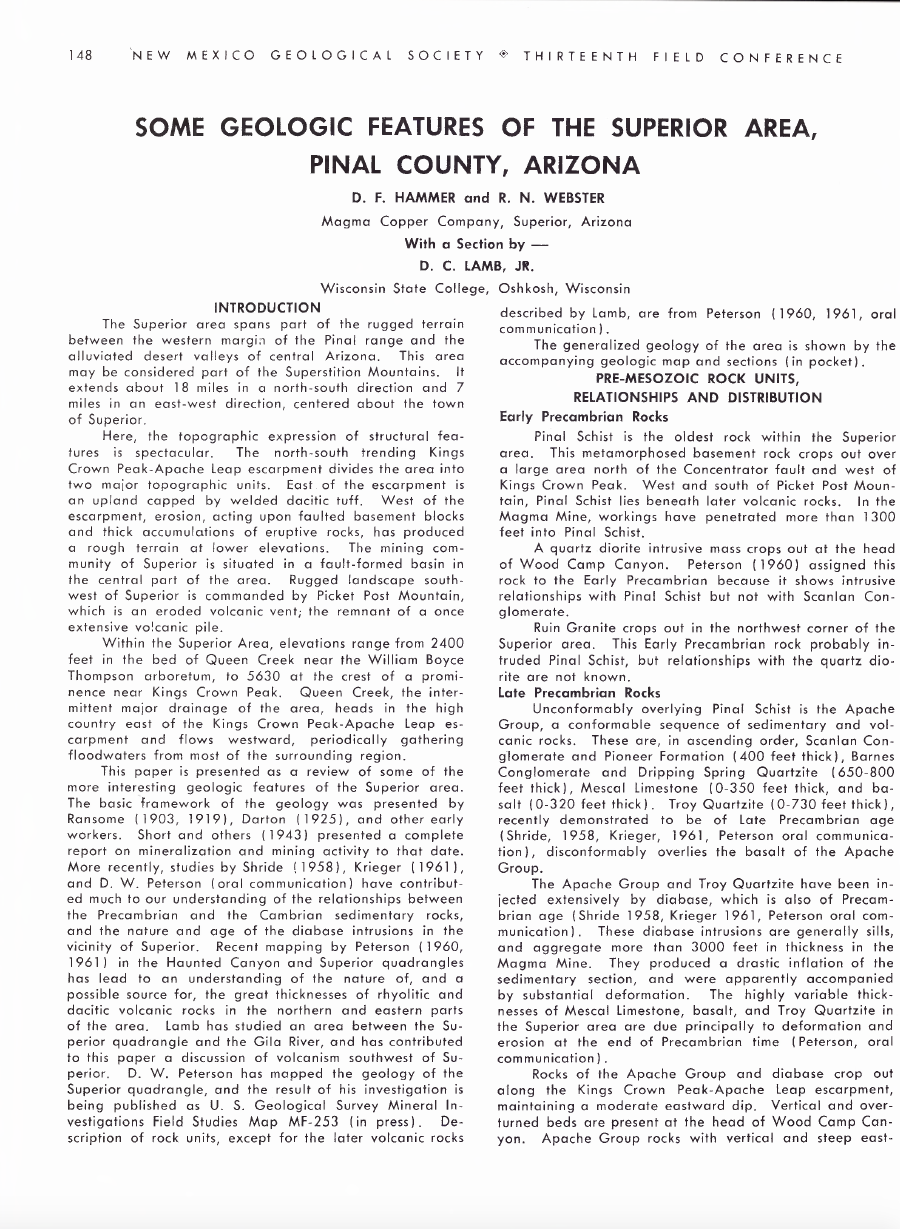 Thumbnail image of document cover: Some Geologic Features of the Superior Area, Pinal County, Arizona