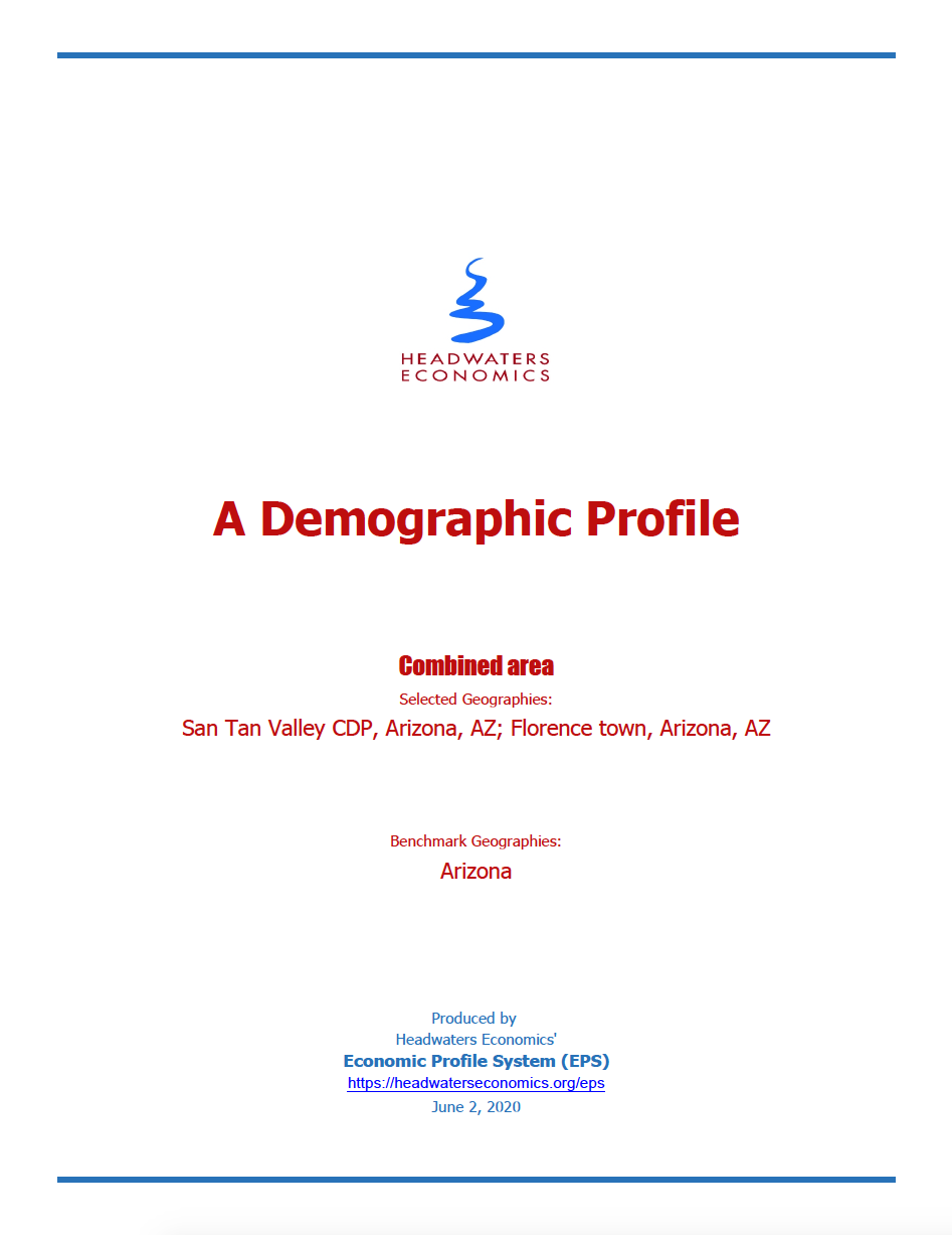 Thumbnail image of document cover: A Demographic Profile: San Tan Valley, Arizona; Florence, Arizona