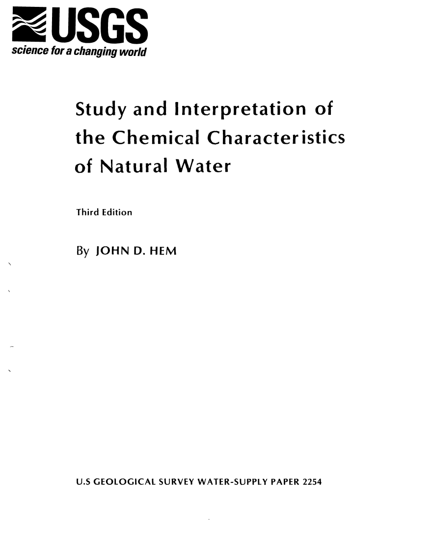 Thumbnail image of document cover: Study and Interpretation of the Chemical Characteristics of Natural Water