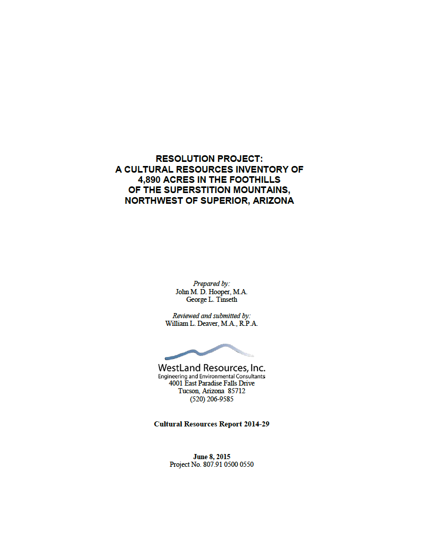 Thumbnail image of document cover: A Cultural Resources Inventory of 4,890 Acres in the Foothills of the Supersition Mountains, Northwest of Superior, Arizona