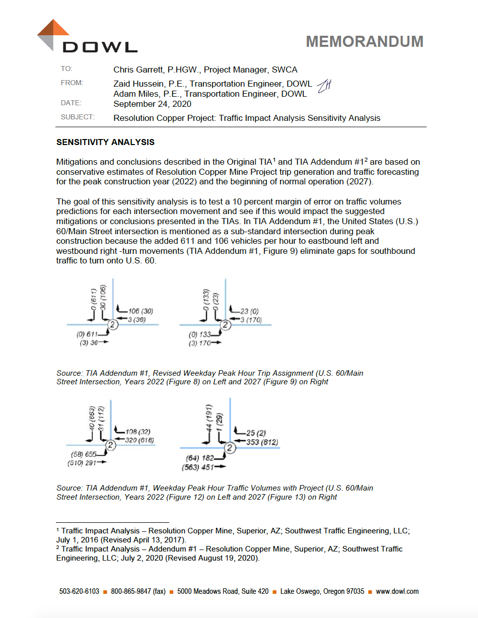 Thumbnail image of document cover: Resolution Copper Project: Traffic Impact Analysis Sensitivity Analysis